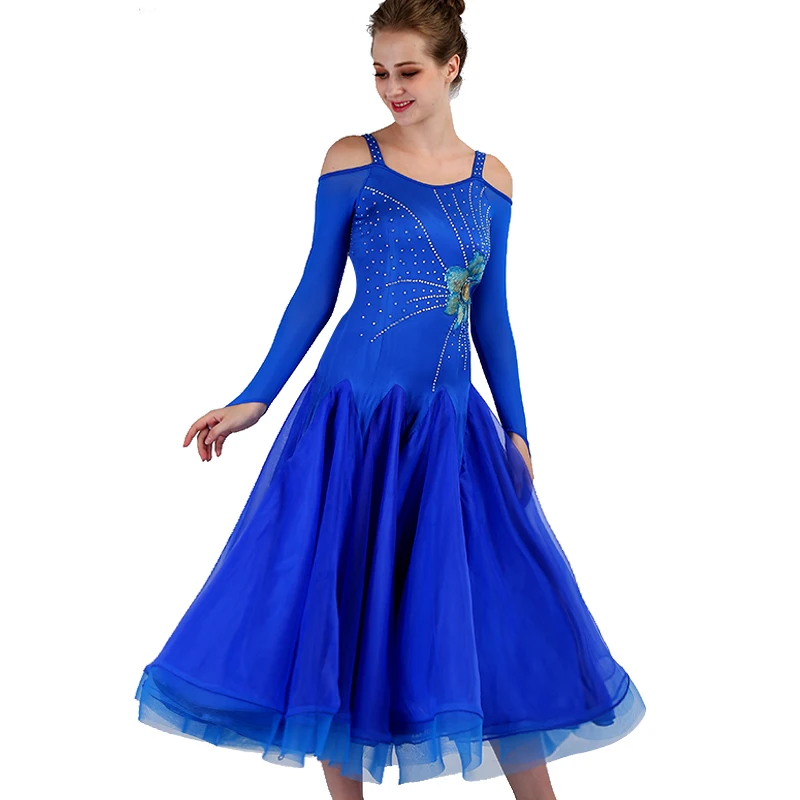 Royal blue women modern dance competition costumes High quality new ballroom dress Rhinestone tango waltz dancing | Тематическая
