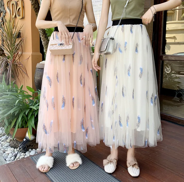 Летняя Boho 100 см длинная юбка из тюля с высокой талией женские юбки длиной до