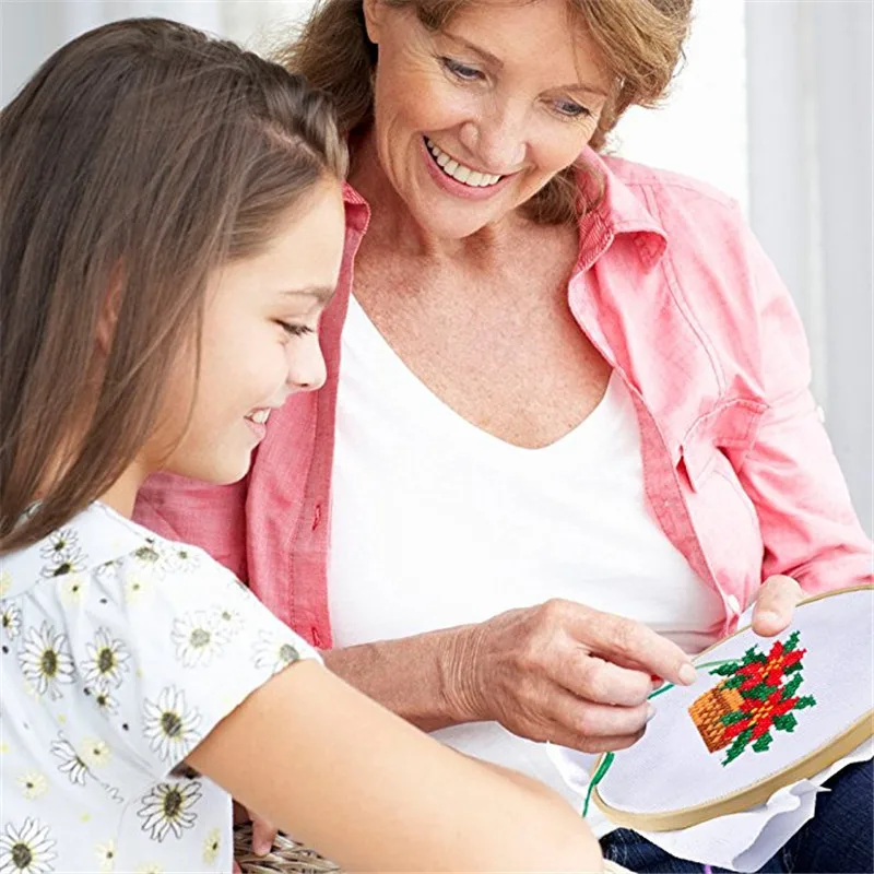 

KOKNIT Bamboo Cross Stitch Hoops Set with 50pcs Threads Scissors Needles Sewing Accessories For Women Mom Embroidery Kit