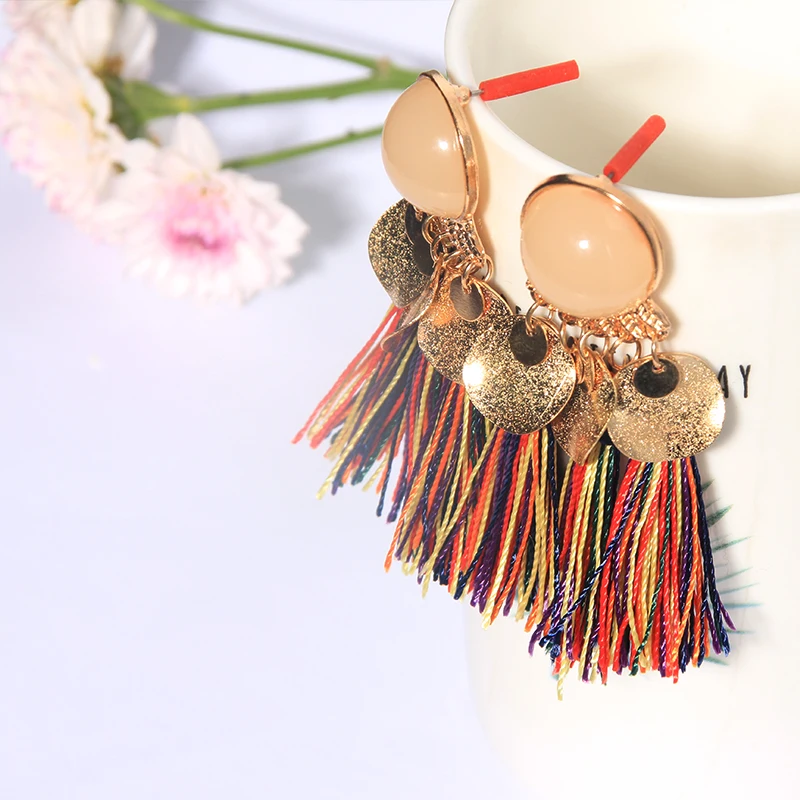 Этнические серьги с кисточками мотаться чешские для женщин монета Boho Fringe камни