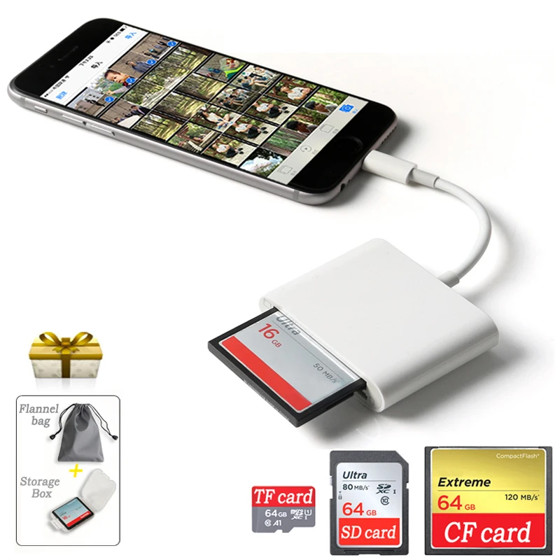 Устройство для чтения карт памяти Micro SD TF CF 3 в 1 устройство с разъемом Lightning iPhone iPad