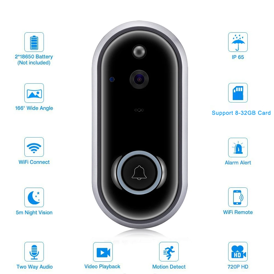 CDYCAM WiFi видео дверной звонок 720 P камера дверного звонка ночного видения беспроводной звонок с телефонной связью батарея Дверь камера домофон