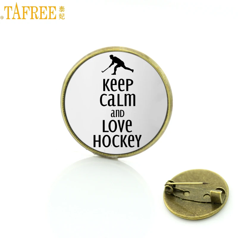 Винтажные Броши марки TAFREE с надписью Keep Calm and Love хоккейной тематики повседневные
