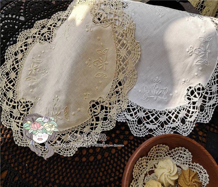 6pcs/Pack White&Ivory Round Shape VGOLSUN Europe Style 100%Cotton Vintage Battenburg Embroidered Mats&Pads With Size30x30cm
