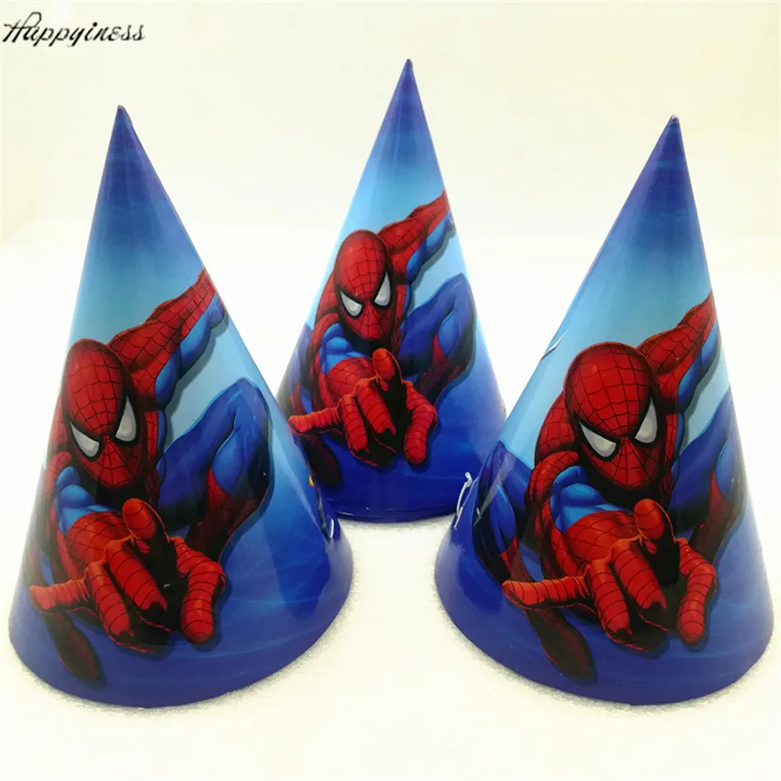Горячая 6 шт./лот Человек-паук Бумага Cap мультфильм с днем рождения украшения тема