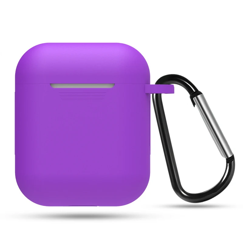 Мягкий силиконовый чехол для Apple Airpods ударопрочный чехол для Apple гарнитура для Airpods чехлы с крюком ультра тонкий чехол для Air Pods - Цвет: Фиолетовый