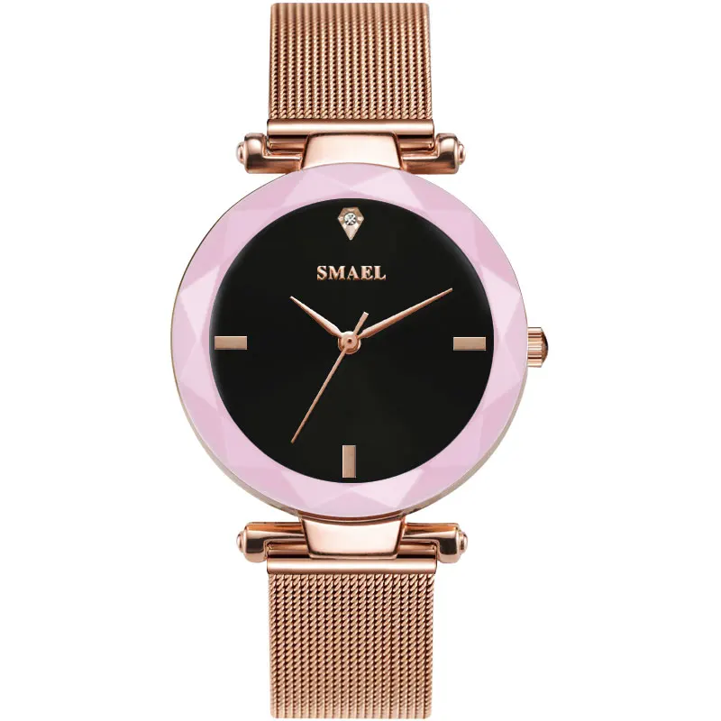 RoseGold SMAEL, кварцевые часы для женщин, модные повседневные кварцевые часы с кристаллами и камнями, женские часы 1898, женские часы, водонепроницаемые, люксовый бренд - Цвет: RoseGold