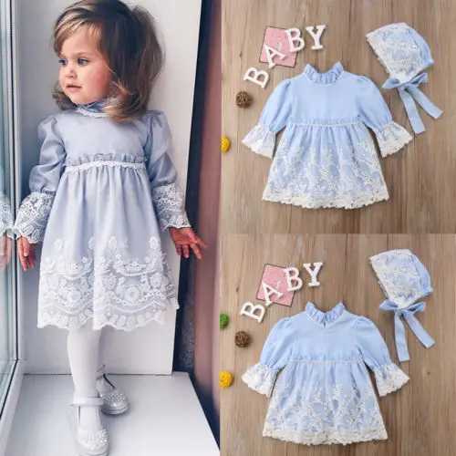 PUDCOCO Newest Toddler Girl Princess Dress Kid Long Sleeve Lace Dresses +Hat Party Wedding Formal Clothes 0-5T | Детская одежда и