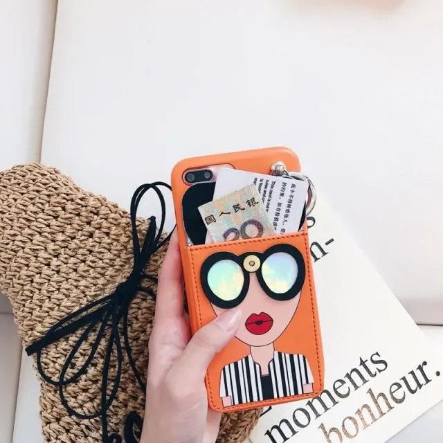 Fashion Sexy girl Black N Cap card pocket for iPhone 6 7 8 X XS phone case sunglasses cool lady finger ring 6S back cover |