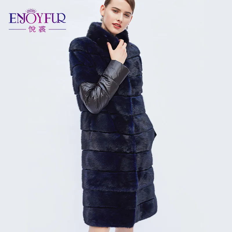 Enjoyfur Для женщин На зимнем меху Пальто и пуховики реального норки Мех утка Пух
