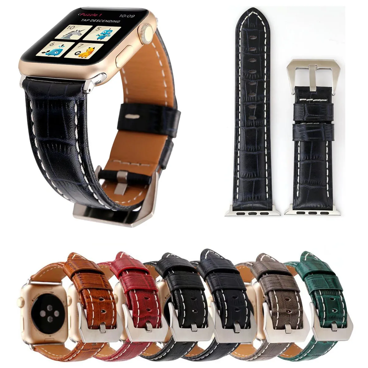 Ремешок из натуральной кожи с крокодиловым узором для Apple Watch 38 мм 42 Ремешки