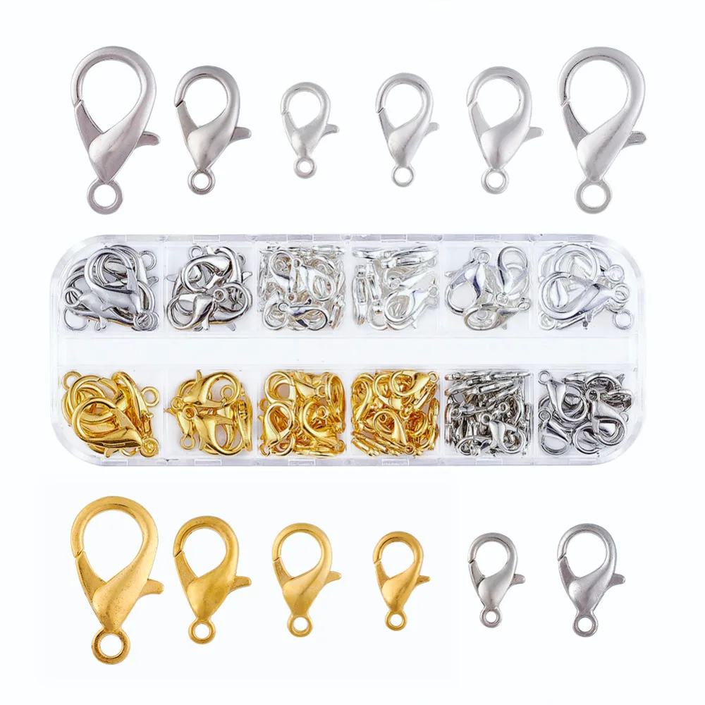 

Zinc Alloy Lobster Claw Clasps For Jewelry Making DIY Mixed Color Jewelry Findings 12~21X 6~12mm Hole:1.5~ 2mm About 40pcs/box