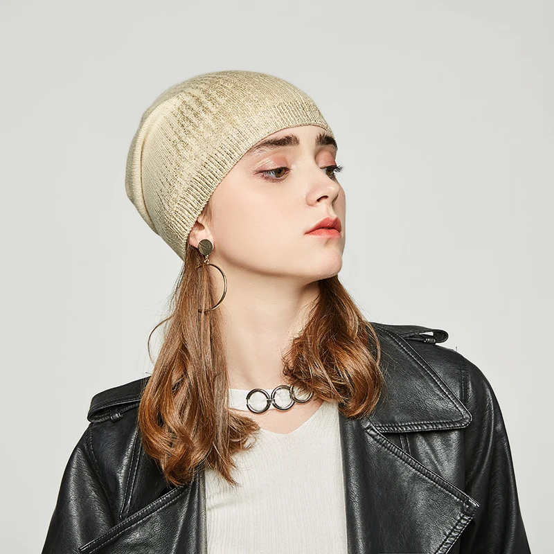 Andybeatty Women's beanies hats for Winter knitted with wool Fashion Gold Stamping Beanies Femal Flashing Skullies Girls | Аксессуары