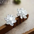 Женские серьги цветок лотоса серебристого цвета