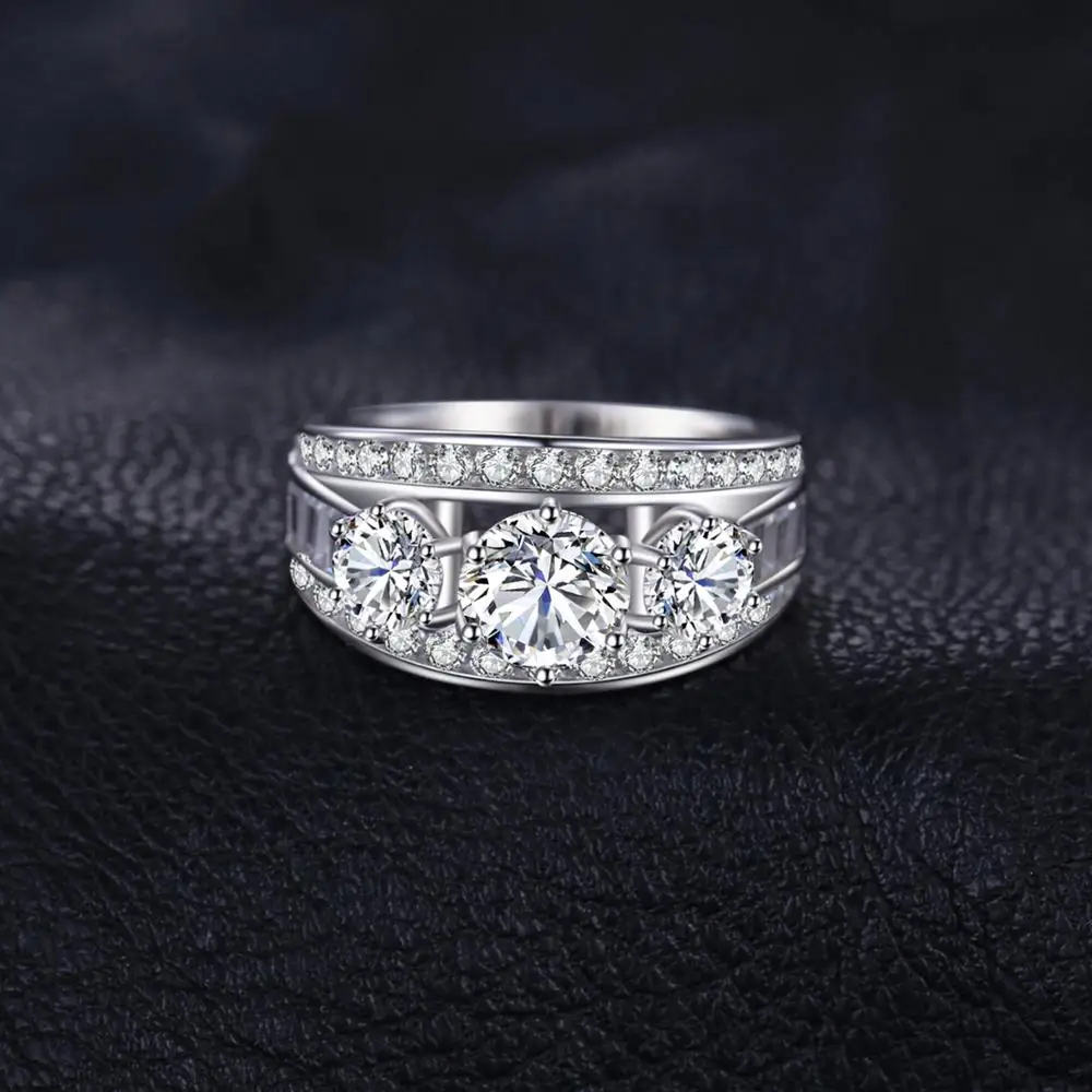 Jewelrypalace необыкновенной 2.9ct фианит 3 камень кольцо стерлингового серебра 925 женская свадебная обувь кольцо обещание Юбилей подарки