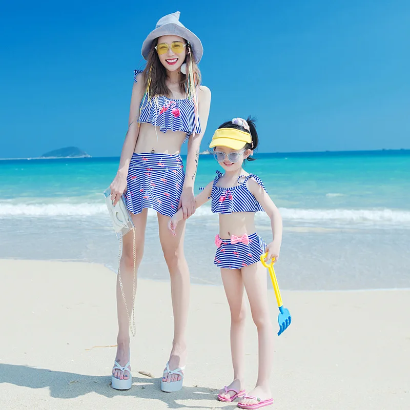Детский купальный костюм для родителей мамы и дочки юбка бикини семейный