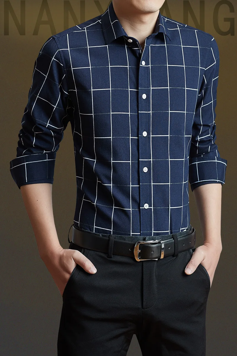 Рубашка мужская деловая в клетку хлопок 100% длинный рукав мягкая удобная