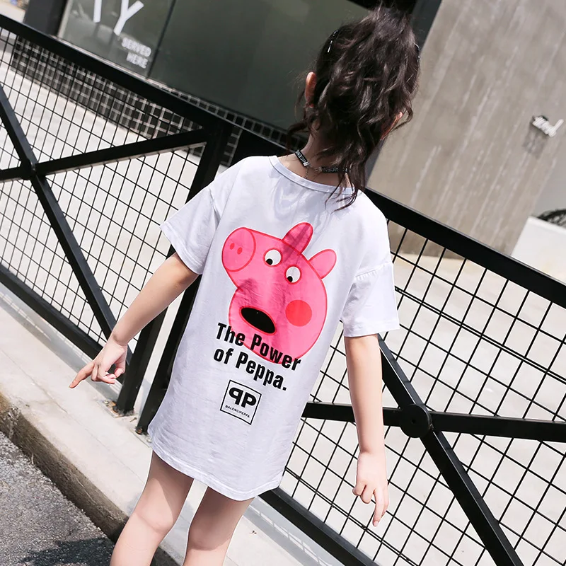 Новинка лета 2019 Детская футболка для девочек средней длины с короткими рукавами