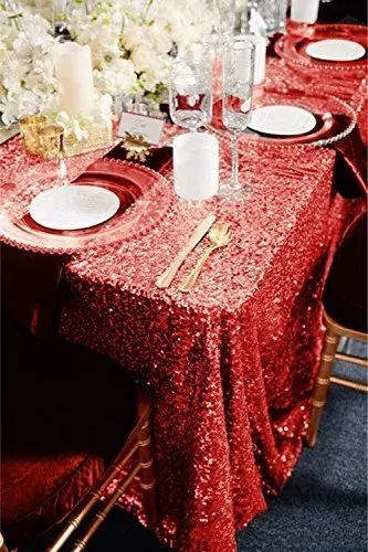 Прямоугольная скатерть с блестками 120x200 см красная/Шампанская/розовое золото