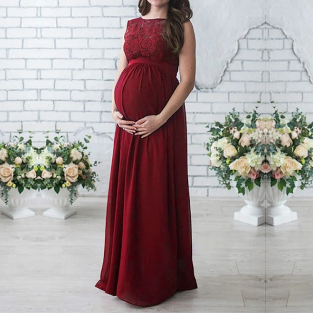 

Welegant dresses for women Pregnant Women Lace Long Maxi Dress Maternity Gown Photography Props Clothes
