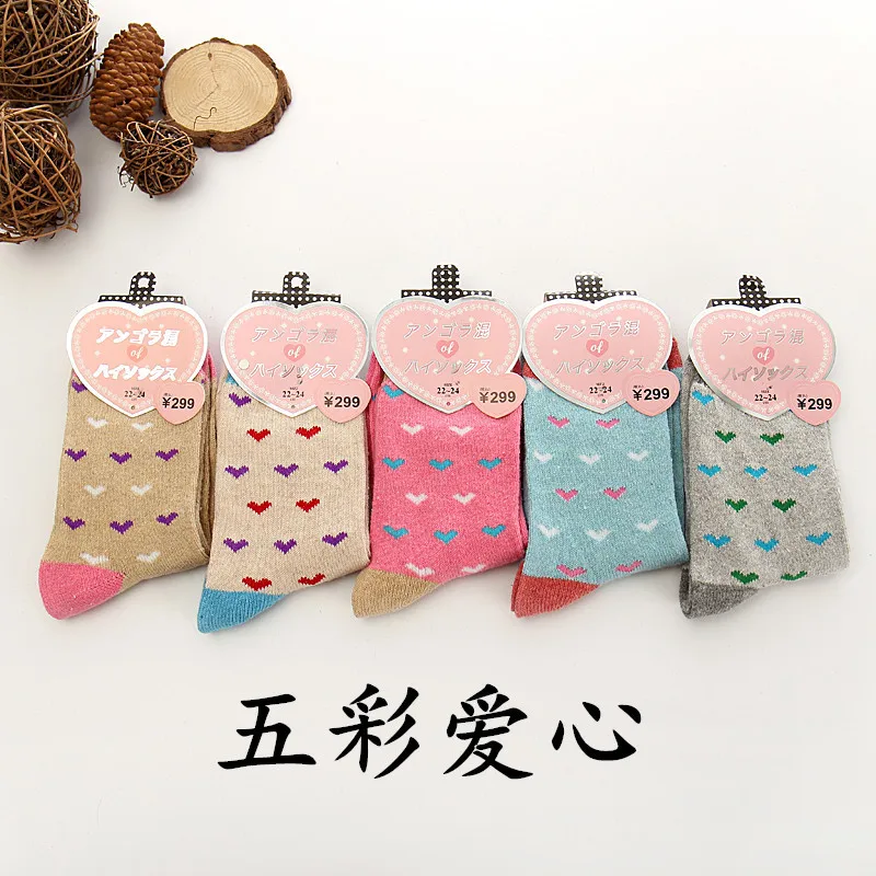 

10 pairs of warm thick rabbit wool in the tube socks female cartoon solid color Christmas cotton socks sweat business socks