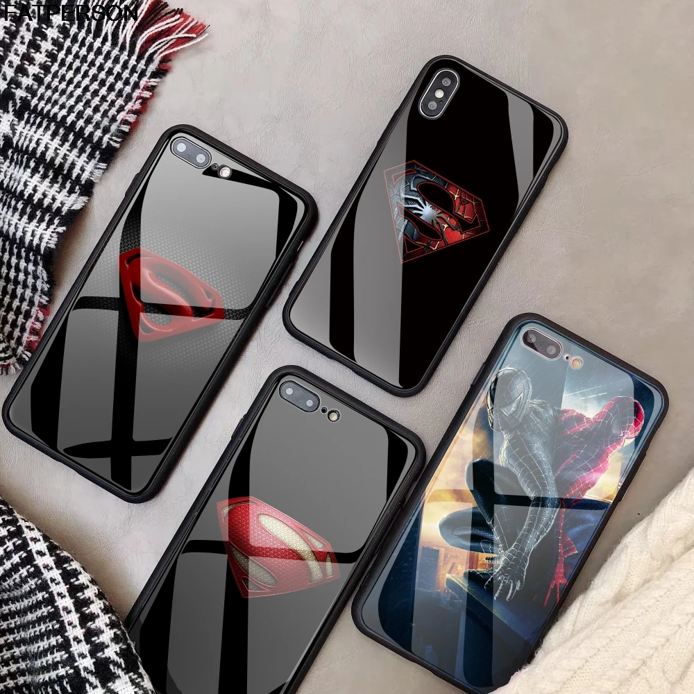 Чехол для телефона из закаленного стекла iPhone 7 8 6s 6 Plus X XR XS MAX Бэтмен Человек-паук