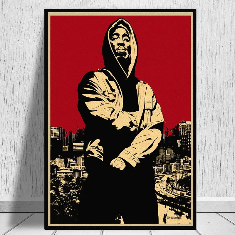 2PAC RAP GOD Tupac хип хоп певец фотографический постер из крафт бумаги настенное