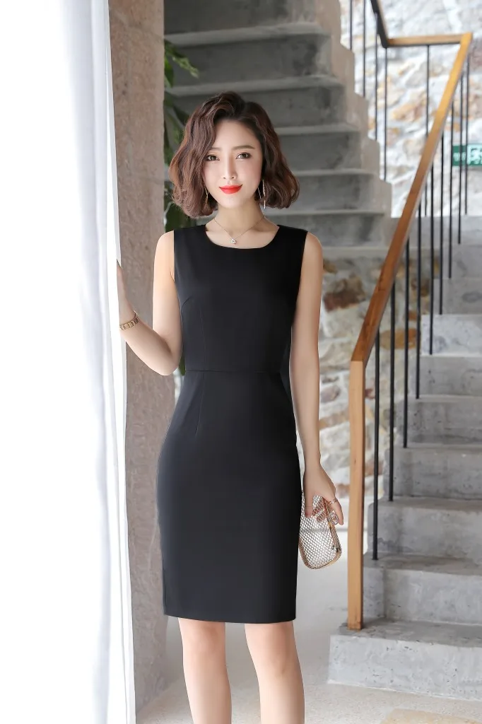 Women's Dress Suits Spring Professional Office Ladies's Blazer Sets Slim Sleeveless Dress 2pcs Formal Workwear Suits W926 - Цвет: Black Dress