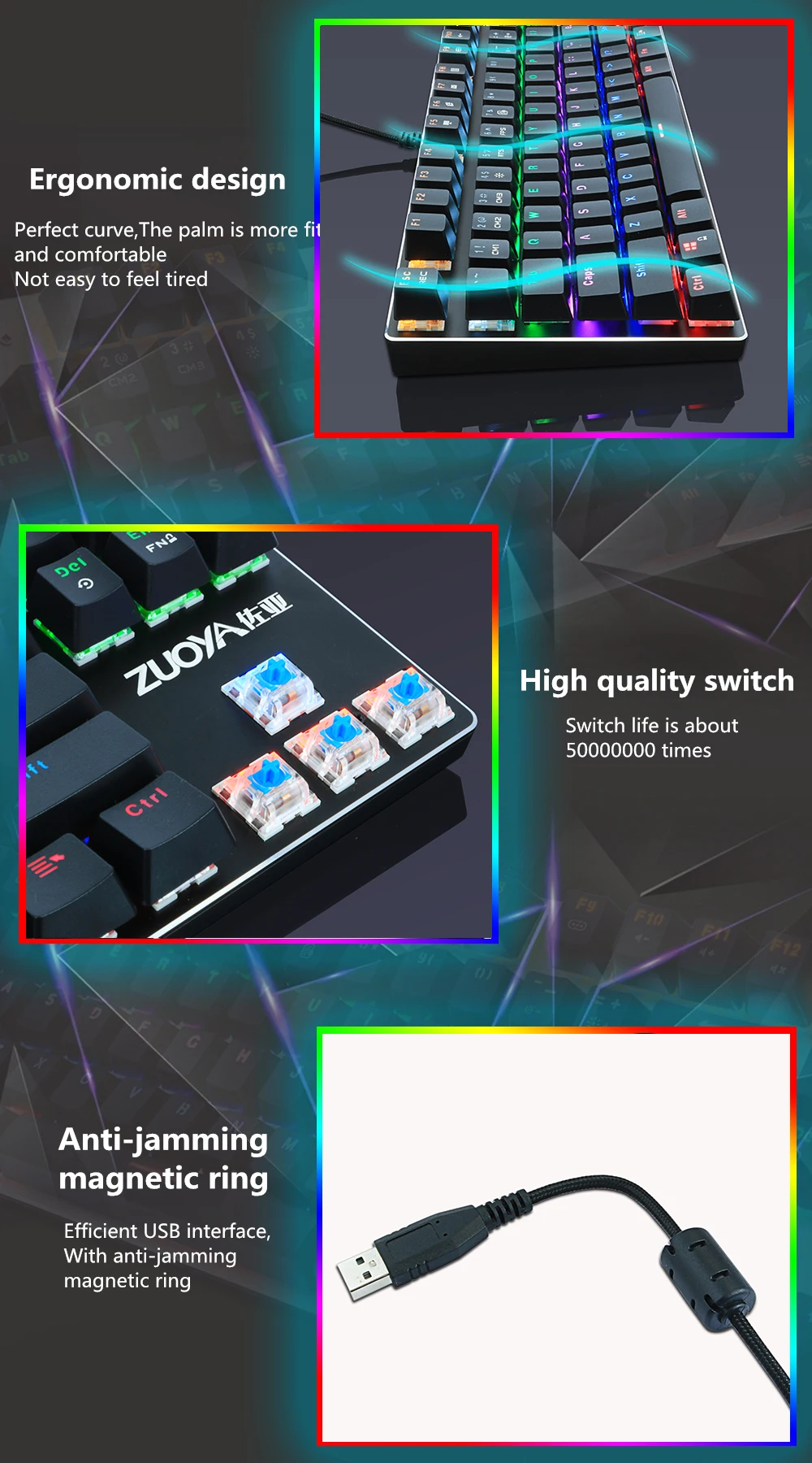 Игровая механическая клавиатура синий красный переключатель 87key Anti-ghosting RGB/Mix с подсветкой светодиодный USB RU/US Проводная клавиатура для геймера ПК ноутбука