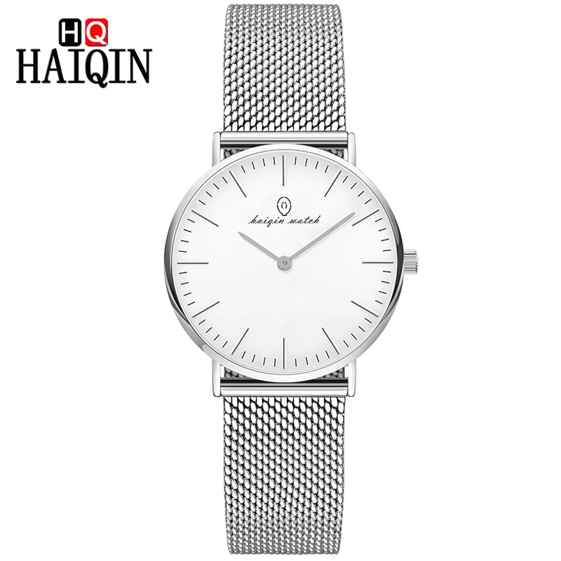 W-silver-white HAIQIN ультра-тонкие 6 мм парные часы Золотой металлический сетчатый ремень часы вечерние мужские часы Роскошные wo Мужские часы Подарки Relogio Masculino - Цвет: W-silver-white