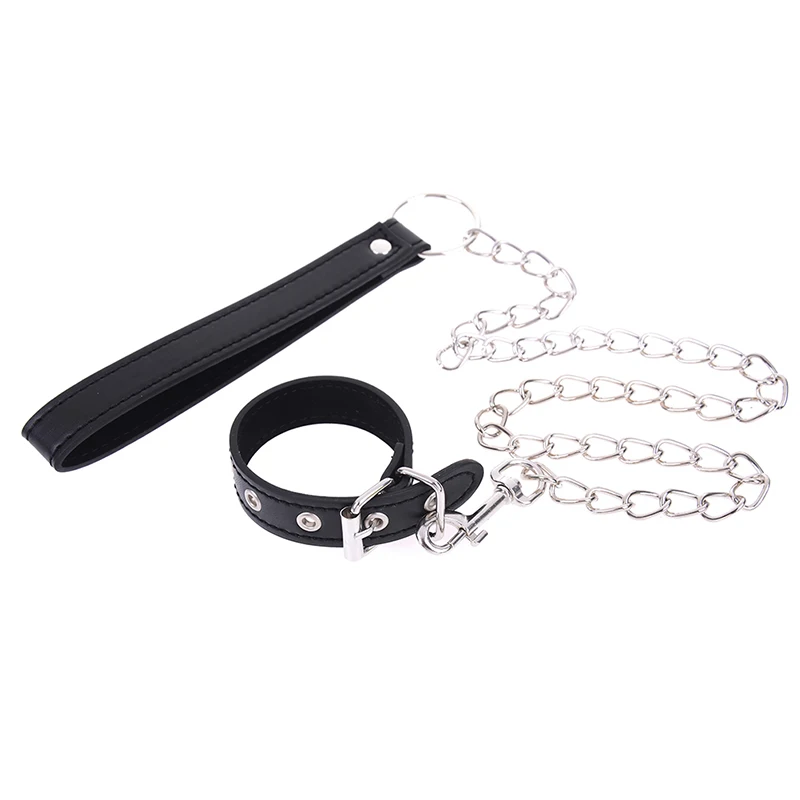 Кожаное кольцо для мужского пениса петуха металлическая цепочка поводок