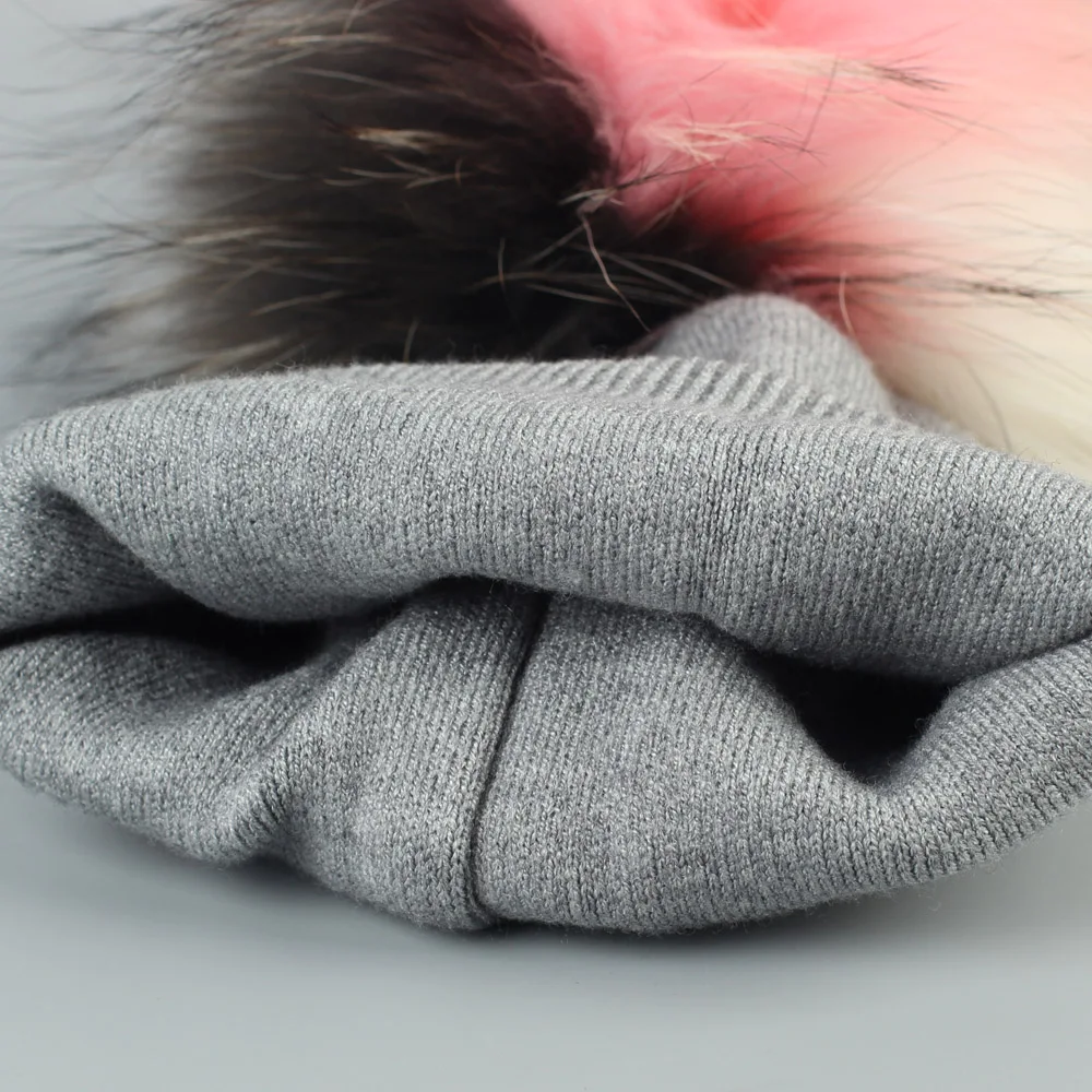 

Geebro New Winter Kids Knitted Cashmere Beanie Hat with Real Pompom Fashion Cotton Slouchy Beanies with 3 Tone Colors Pompons