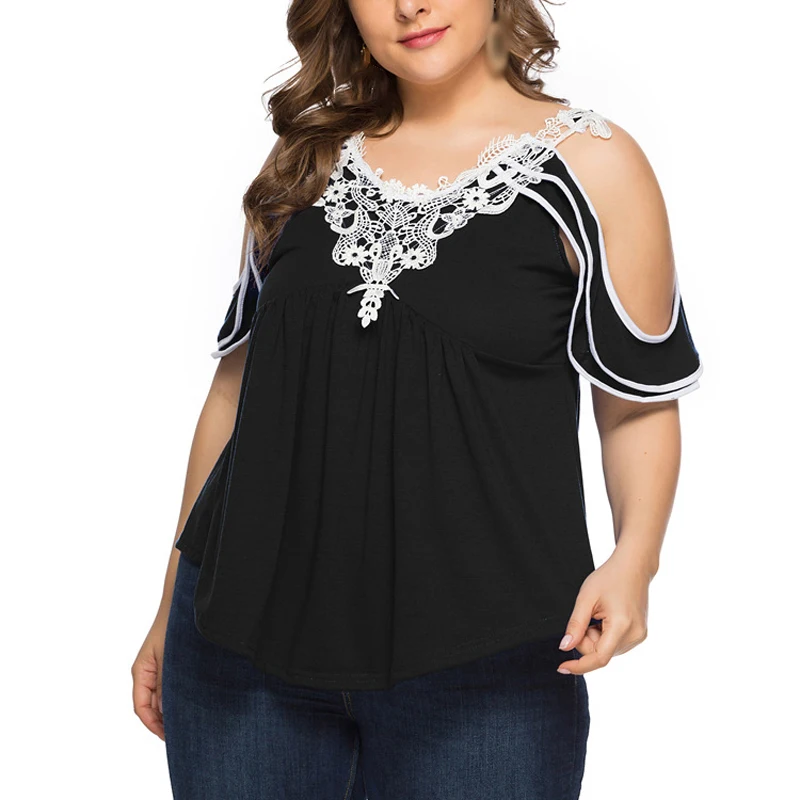 Женские топы для женщин блуза летняя кружевная мода плюс размер Свободная