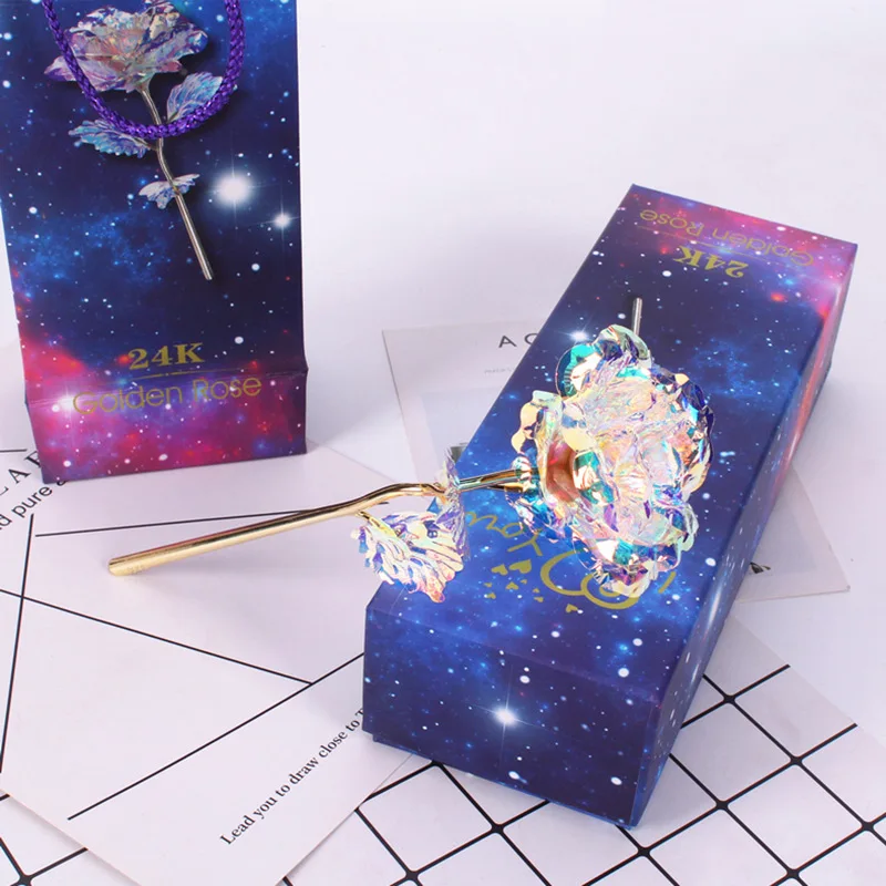 

2 pc Crystal Rose Flower in Artificial LED Valentine's Day Gift Festival Galaxy Romantic Everlasting Crystal Gold Decor Rose