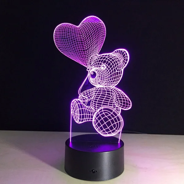 Светодиодный 3D акриловый ночной Светильник Новинка ночника Животные USB 7 цветов Изменение сенсорный выключатель маленькая настольная лампа праздничные подарки - Цвет: L9331-2