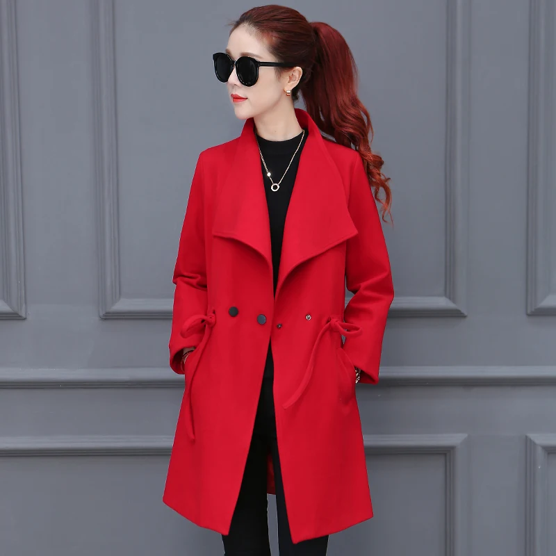 

2020 new girls long coat color Korea new winter fashion waist slim thin woolen coat
