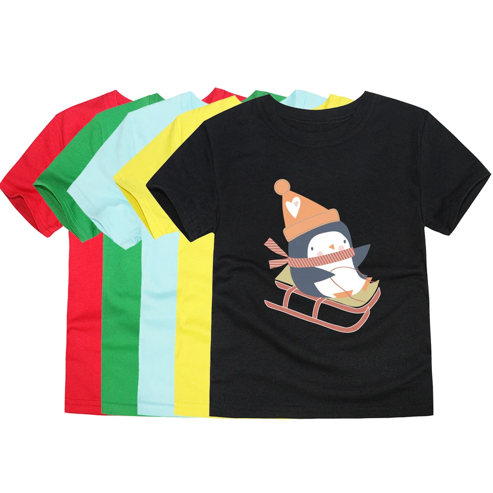 boys girls summer short sleeve cotton penguin t shirts kids tops baby clothing children tshirts for | Мать и ребенок