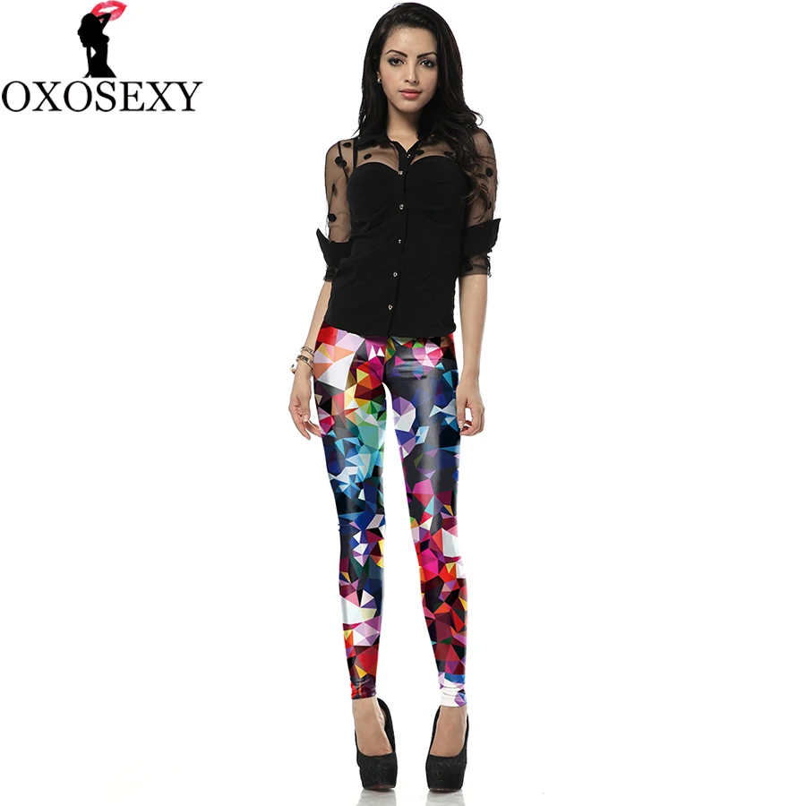 Женские леггинсы с высокой талией разноцветные облегающие штаны геометрическим