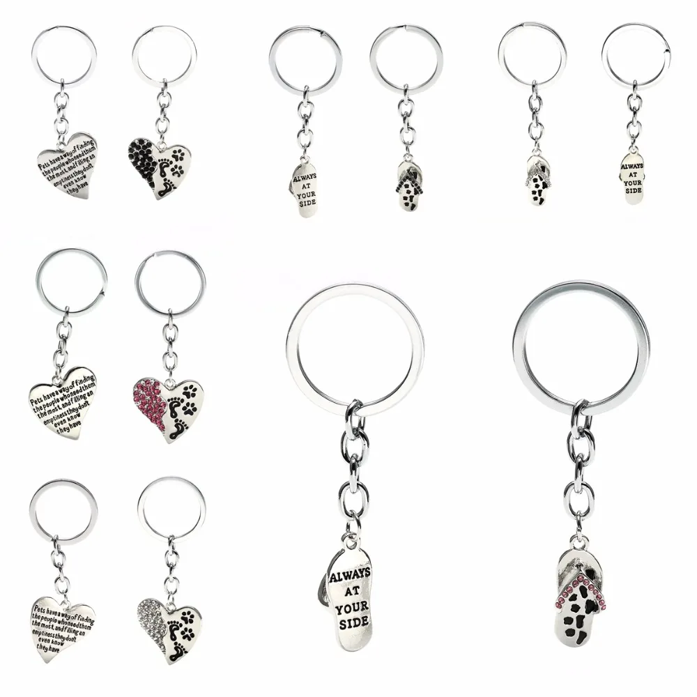 Брелок с кристаллами в форме сердца сандалий шлепанцев подвесок брелок принтом