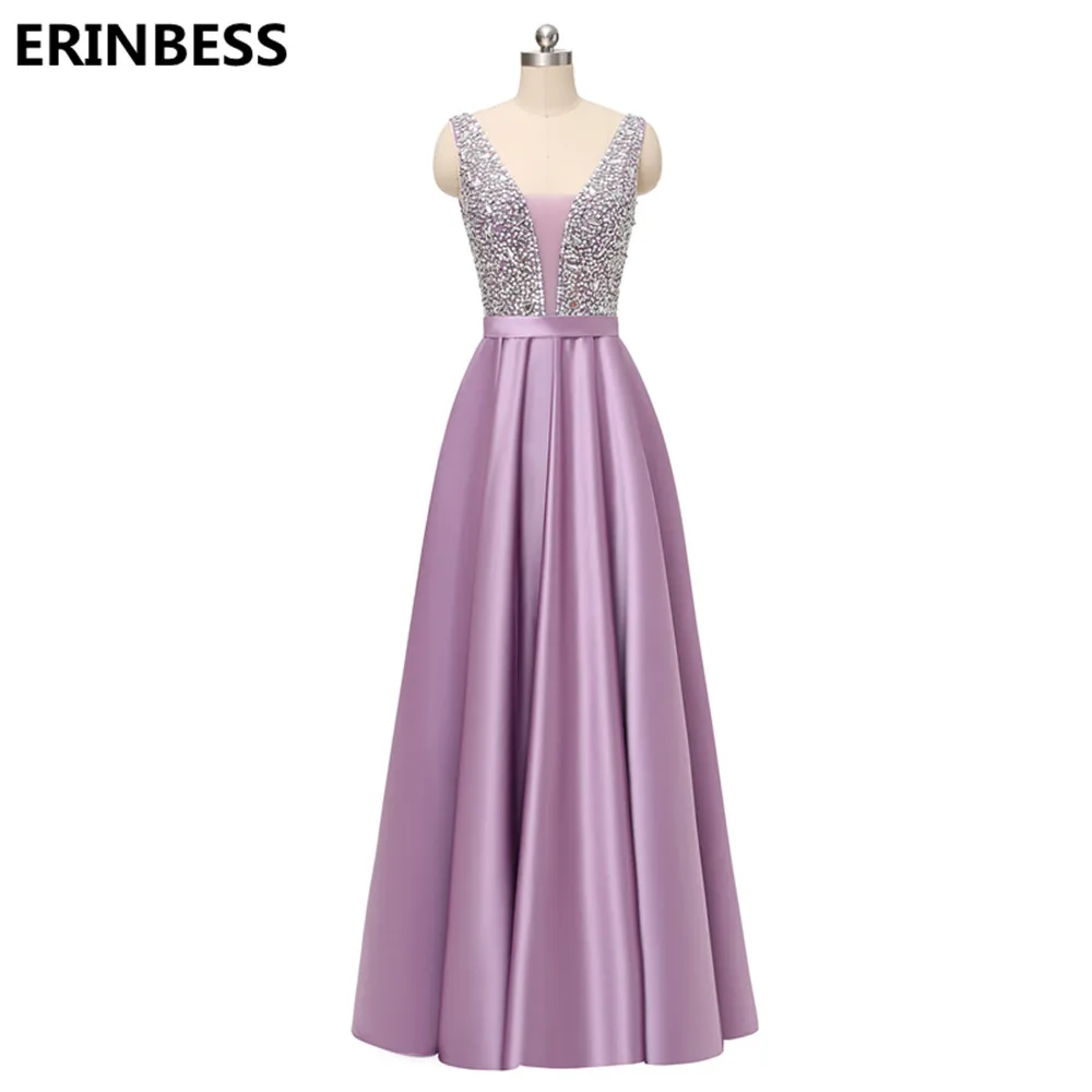Lavender Vestido de festa Longo, вечерние платья, длинное платье, темно-синее атласное с бусинами и v-образным вырезом, вечернее платье, вечерние платья - Цвет: Lavender
