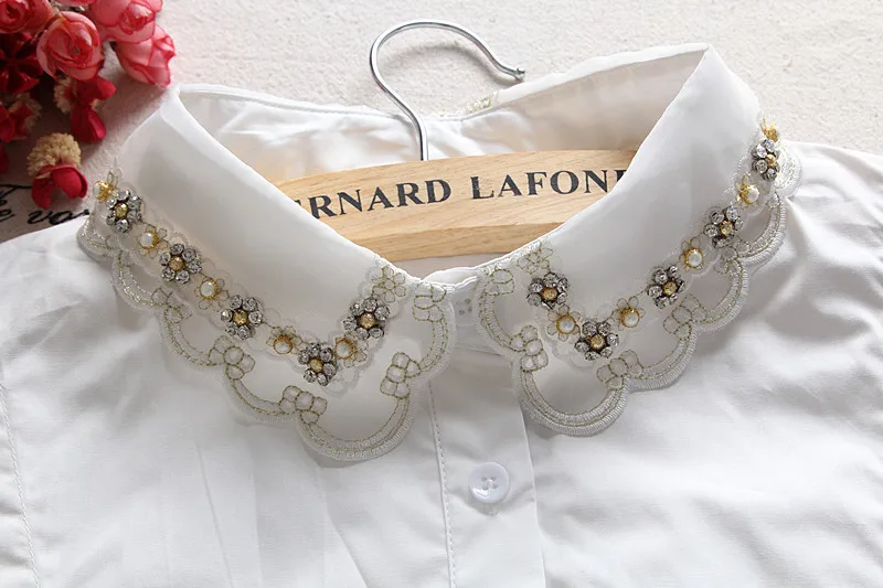 Женская белая вышивка с бусинами|shirt embroidery|collar shirtcollar women |