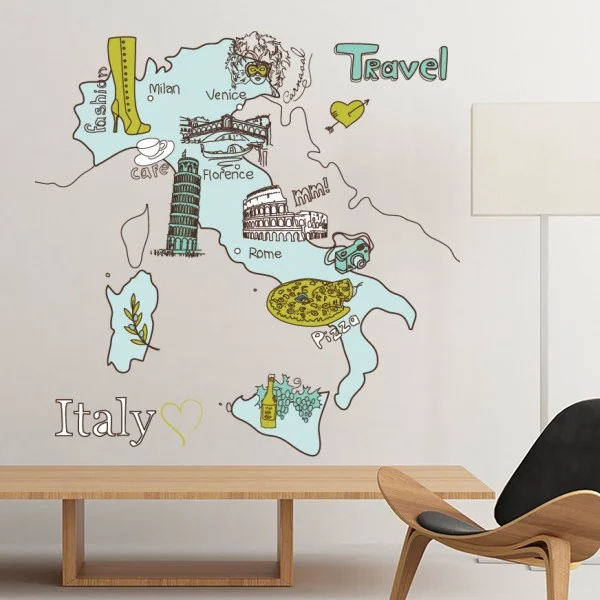 

Map City Italy Mark Landmark Custom Landscape Illustration Pattern Removable Wall Sticker Art Decals Wallpaper for Room Decal