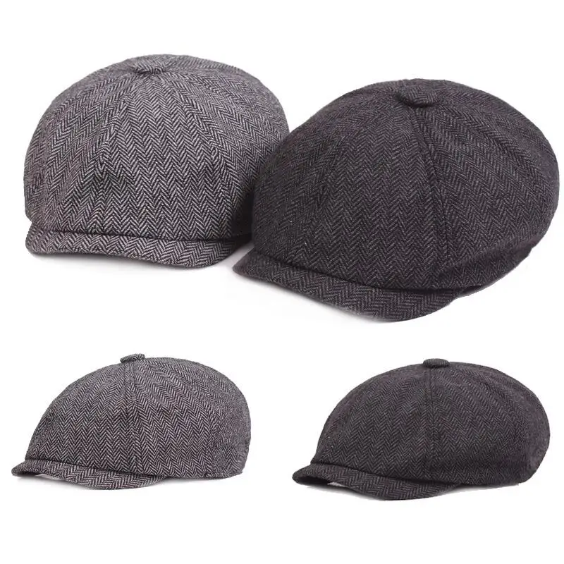 New Hot Fashion Gentleman Octagonal Cap Newsboy Beret Hat Autumn And Winter For Men's Jason Statham Male Models Flat Caps