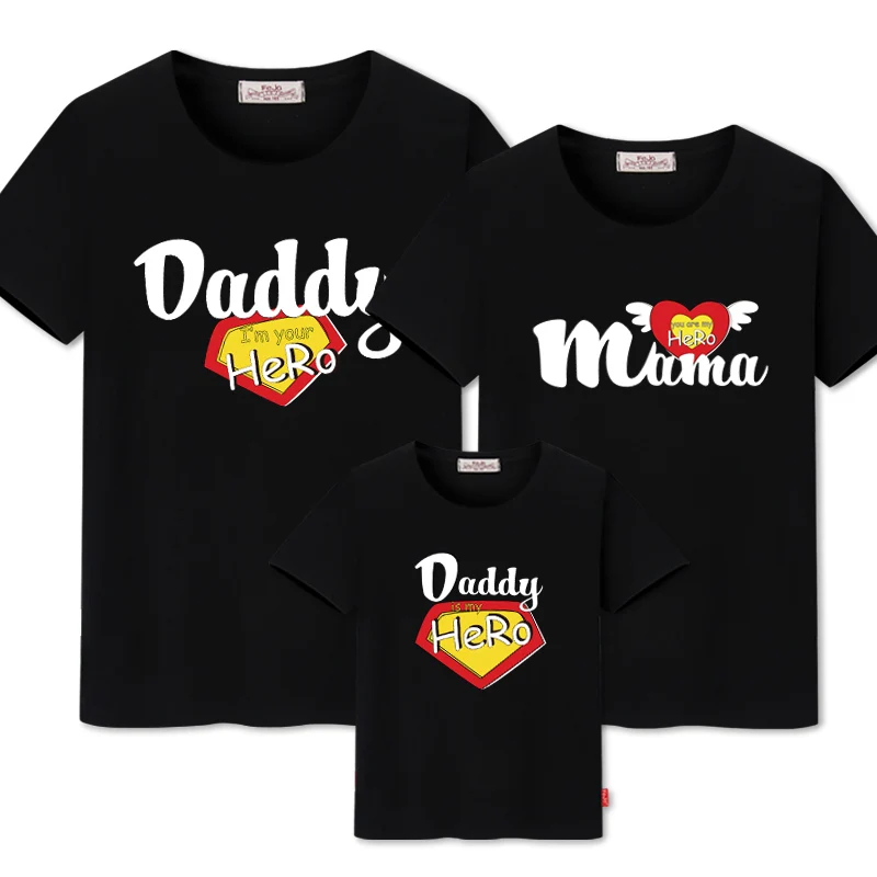 DAD MOM BABY Семейные комплекты; одежда для мамы и дочки; хлопковые повседневные футболки; семейный образ для папы и сына; одежда «Мама и я» - Цвет: DAD MOM BABY
