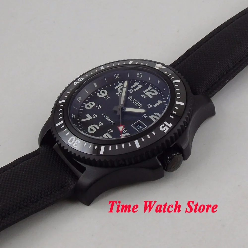 Мужские часы Bliger 44 мм светящийся керамический корпус с черным циферблатом 21