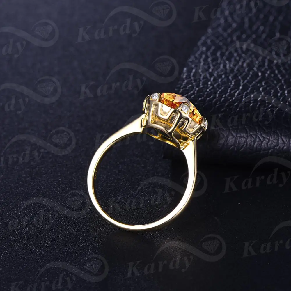 Редкие 7.8ct натуральный цитрин кольцо с Южная Африка алмазы драгоценный камень 14K
