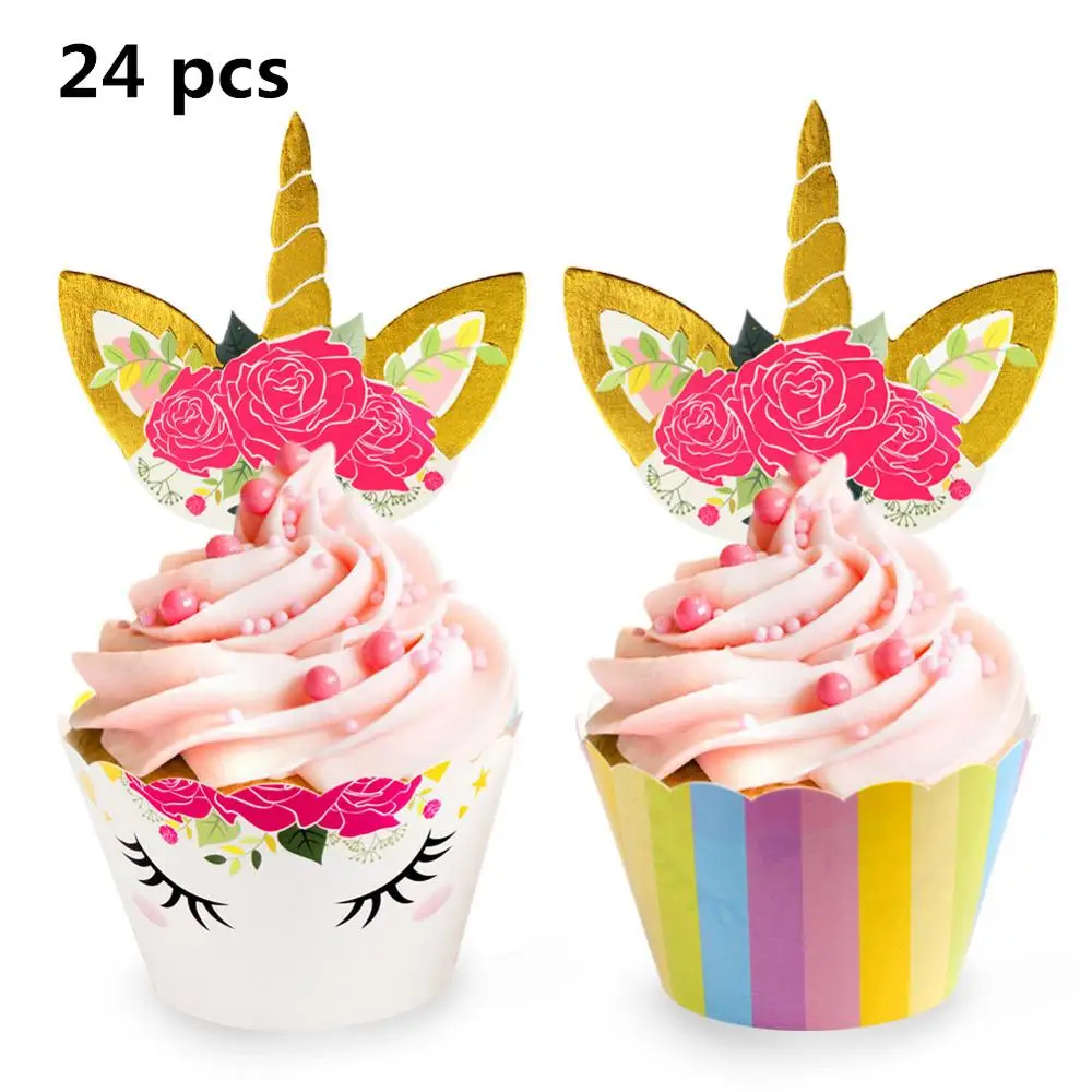 Cup cake Wrapper OurWarm Единорог вечерние 3-х уровневая стенд для кексов кексы фигурки жениха и невесты; фон для фотосъемки посуда для девочек на день рождения, детский душ украшения - Цвет: Cup cake Wrapper