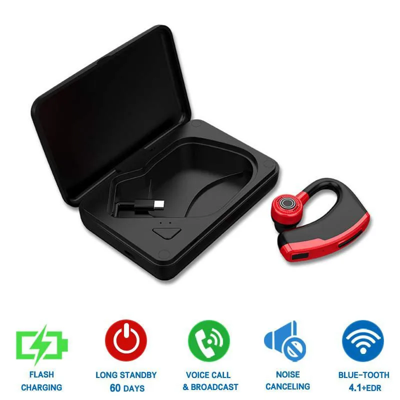 v10 red and box V9 V10 громкой связи Bluetooth гарнитура для Беспроводной Bluetooth наушники Шум Управление Бизнес Беспроводной Bluetooth гарнитура с микрофоном для телефона в автомобиль - Цвет: v10 red and box