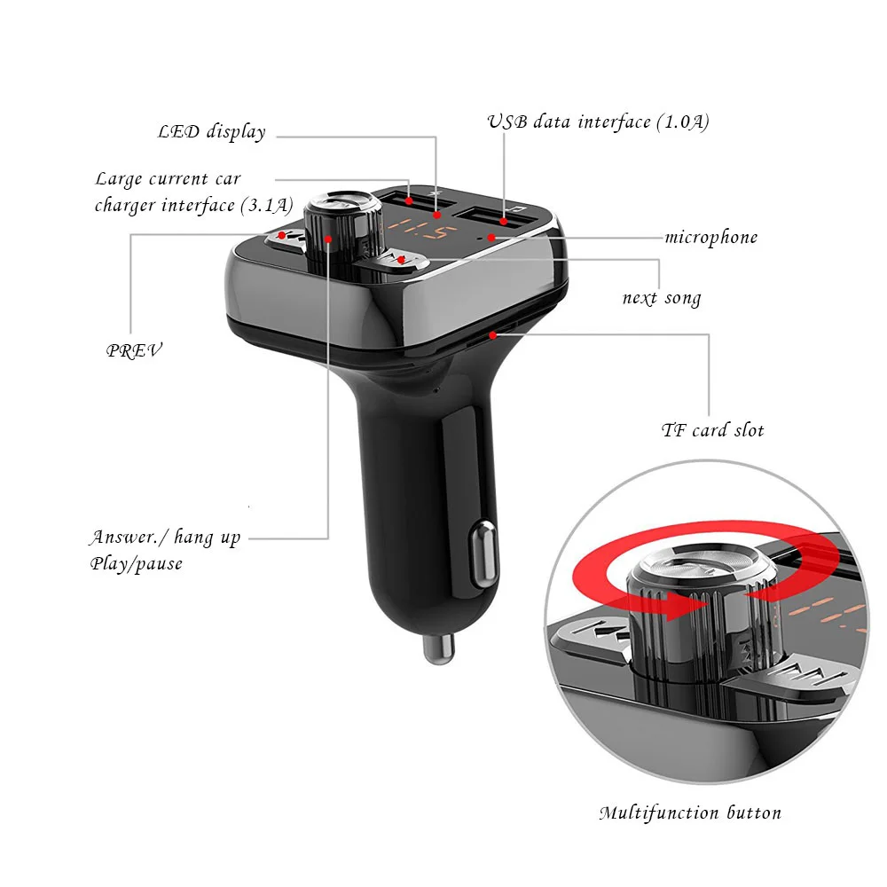 AOSHIKE FM передатчик беспроводной Bluetooth MP3 плеер 3.1A двойной USB зарядное устройство