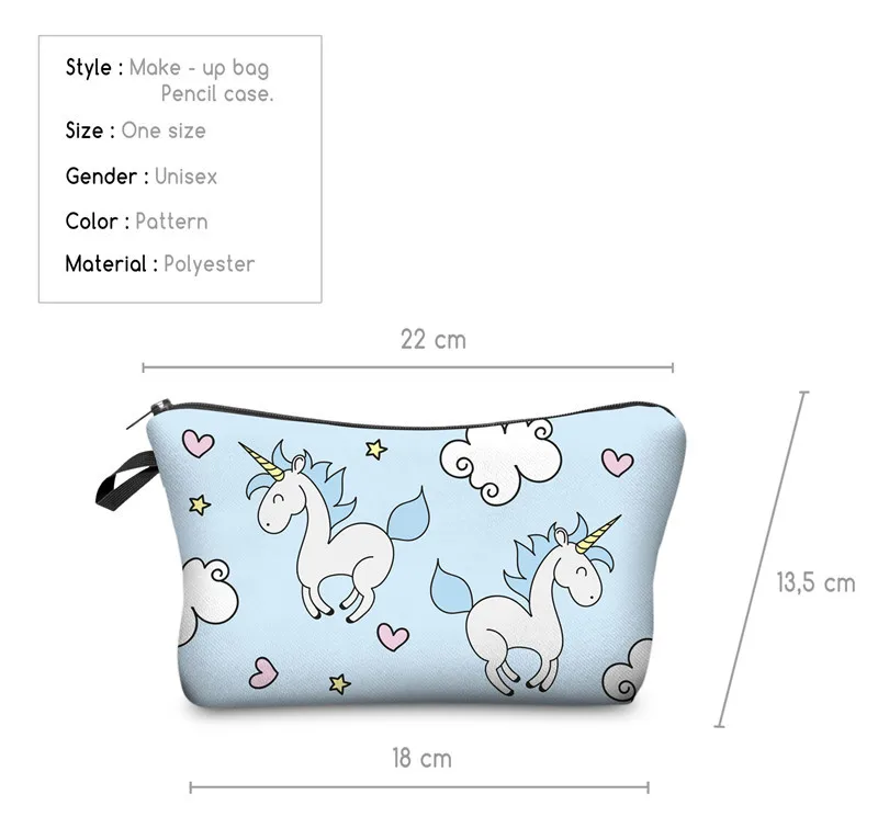 Женская косметичка с разноцветным рисунком 3D единорог Печать косметички органайзер для путешествий
